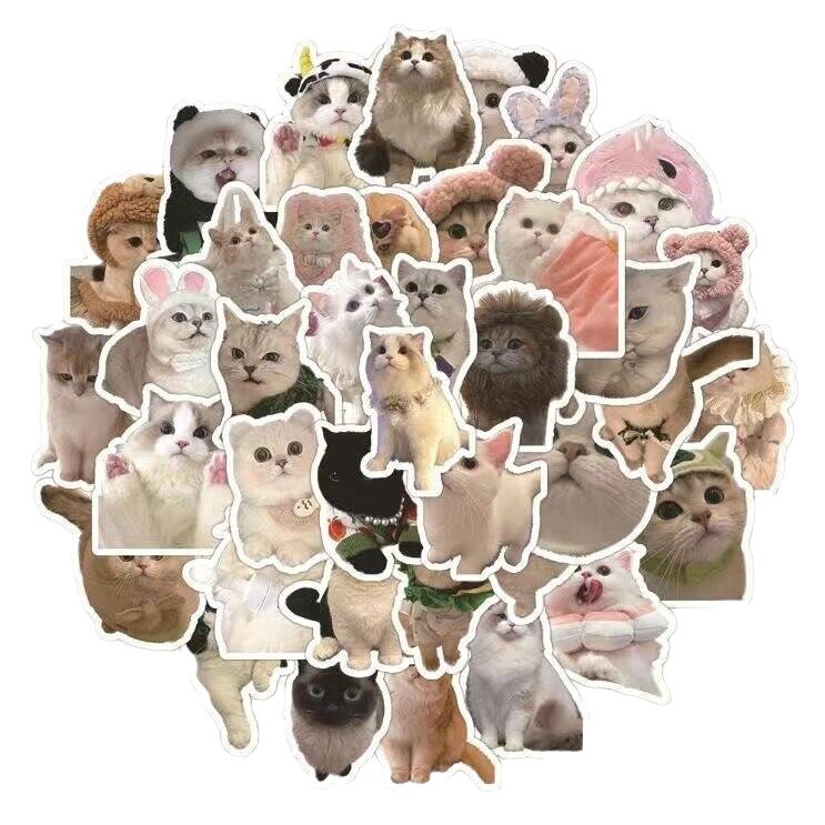 Zestaw 60 naklejek z uroczymi memami i zabawnymi emotikonami kotów, wodoodpornych, do scrapbookingu, laptopa, telefonu i diy