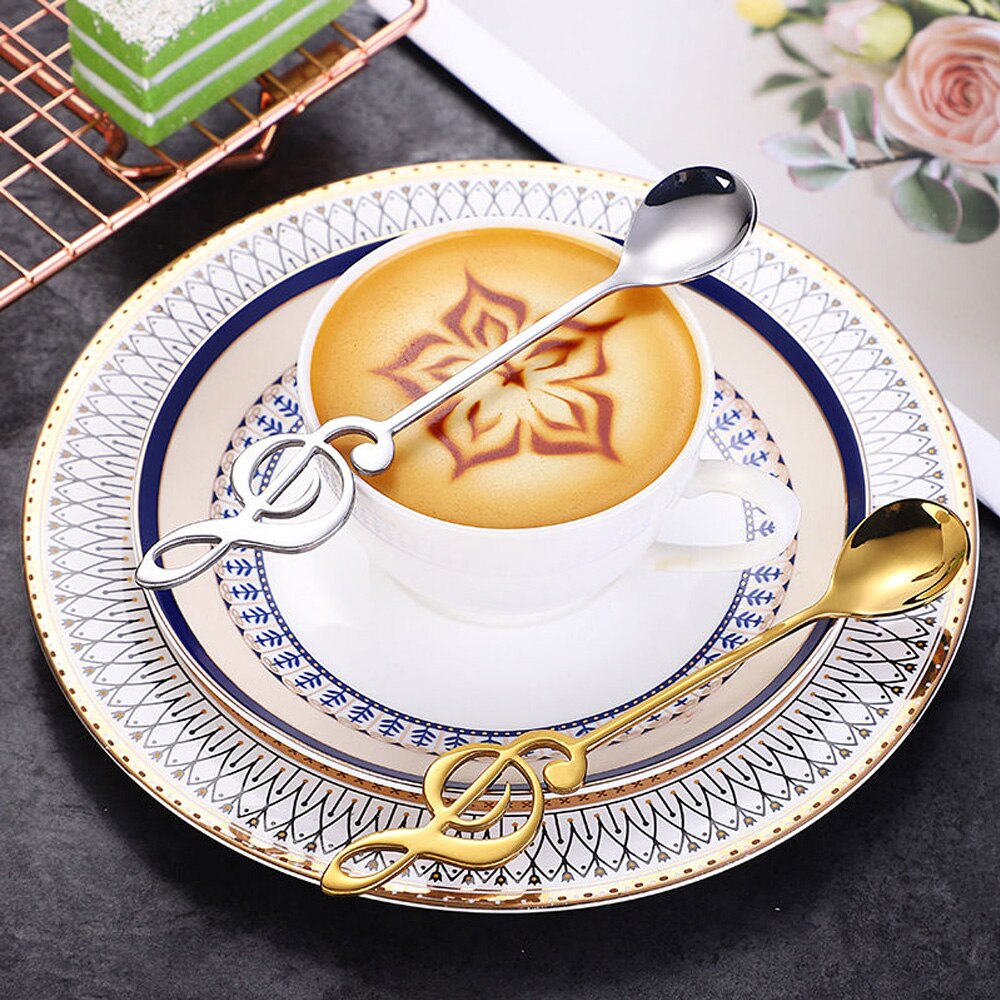 7 Colors Note Stainless Steel Coffee Tea Stirring Spoon Teaspoon Music Theme Metal Cake Dessert Ice Cream Spoons Flatware