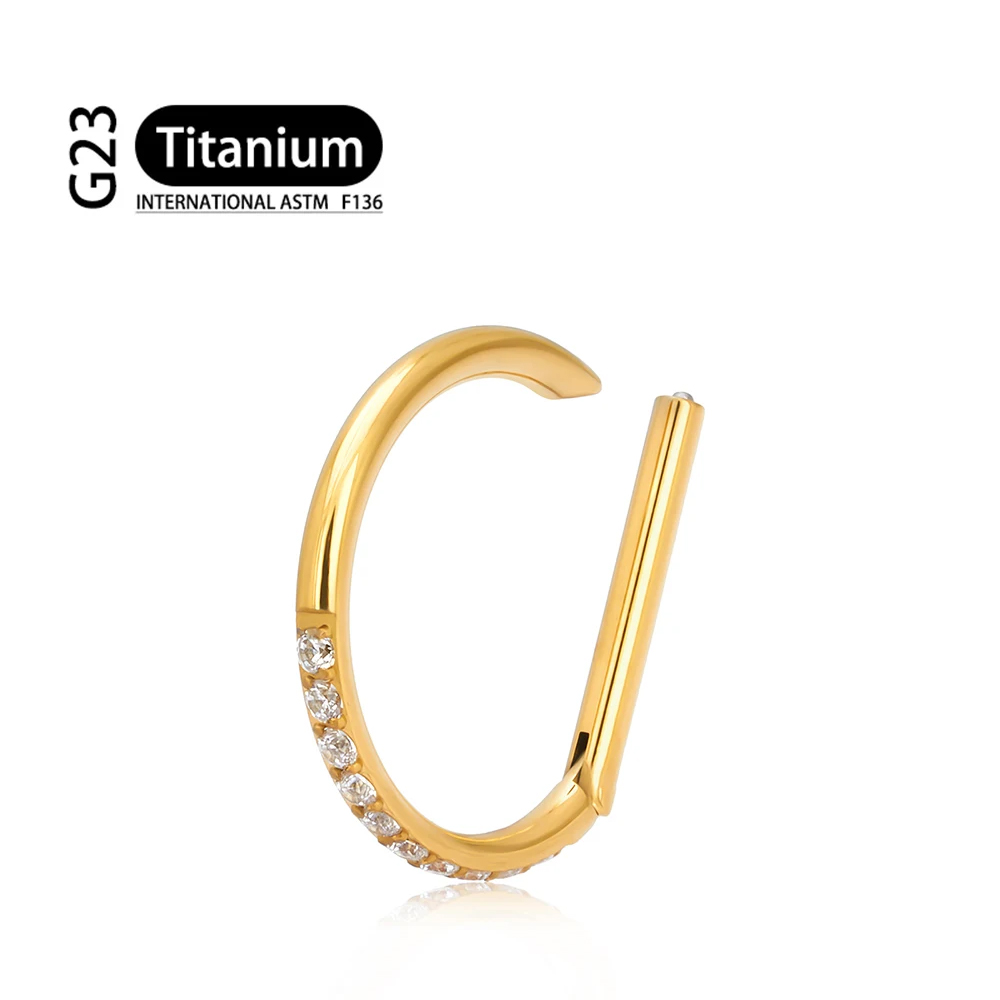 Astm f -136 titanium neusring, daith oorbel, hartvormige oorring, hoepel, kraakbeenring, tragusring, d-vormige helixring, scharnierende segmentring met heldere zirkonia.: Wit / Goudkleurig