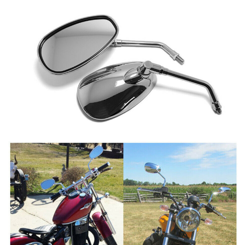 Universele chromen achteruitkijkspiegels (10mm stuks) voor motorfietsen, crossmotoren, scooters, e-bikes, cafe racers, zijspiegels en accessoires.
