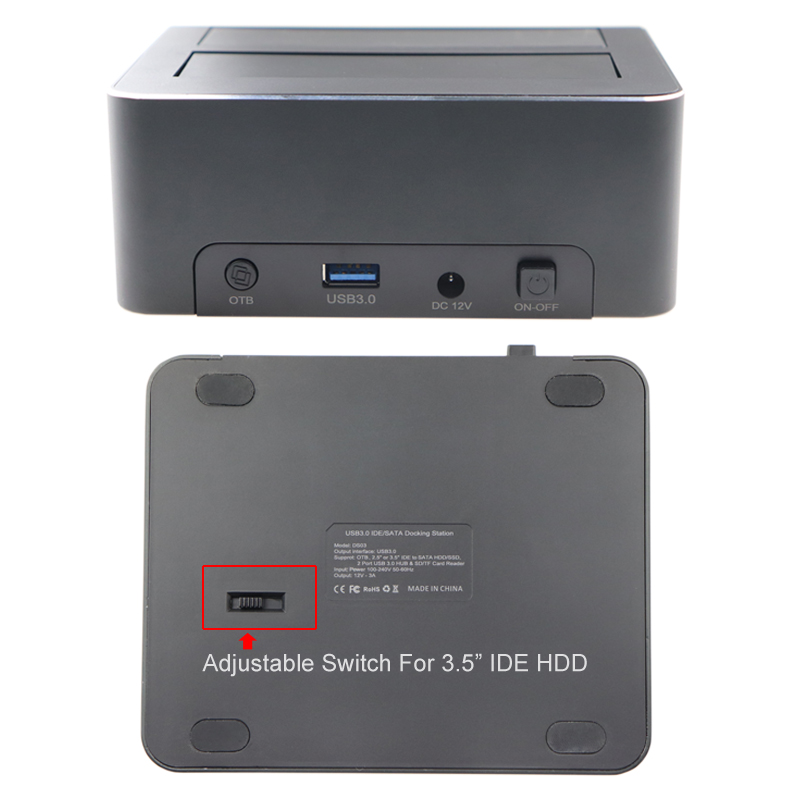 Dual Bay Usb 3.0 Naar Sata Ide Externe Harde Schijf Docking Station Met 2-Port Hub En Kaartlezer voor 2.5/3.5 Inch Sata/Ide Hdd