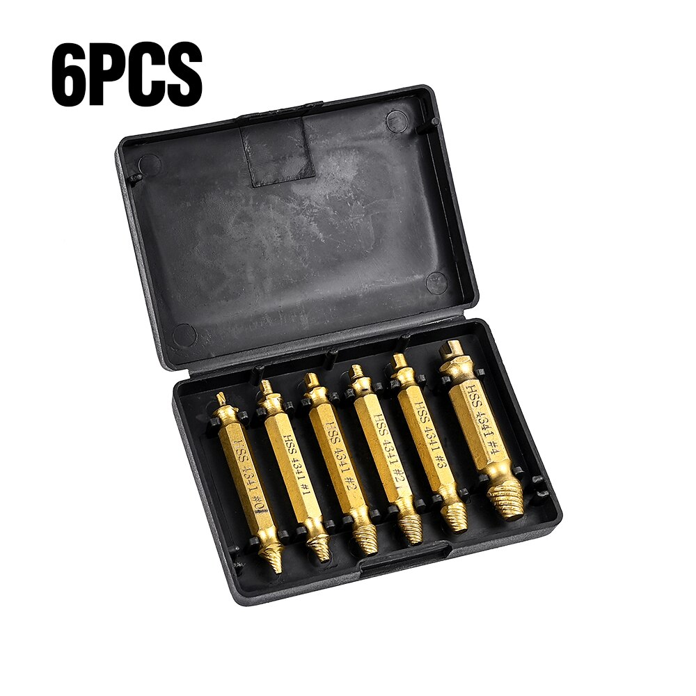 Vastar Double Side Schroef Extractor Set Gebroken Hoofd Schroef Removal Tool Hoge Sterkte Remover Boren Beschadigd Bolt Extractor: 6pcs gold