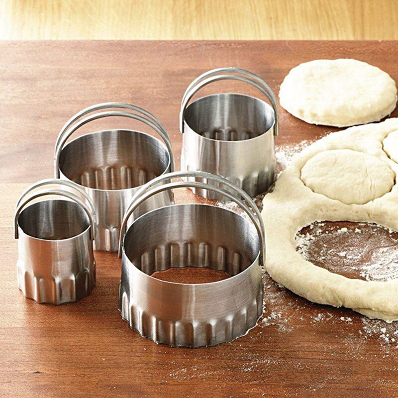 5Pcs/Set Round Wave Stainless Steel Cookie Cutters With Handle Pie Fondent DIY Cake Cutter Biscuit Scones Pasty Kitchen Tools