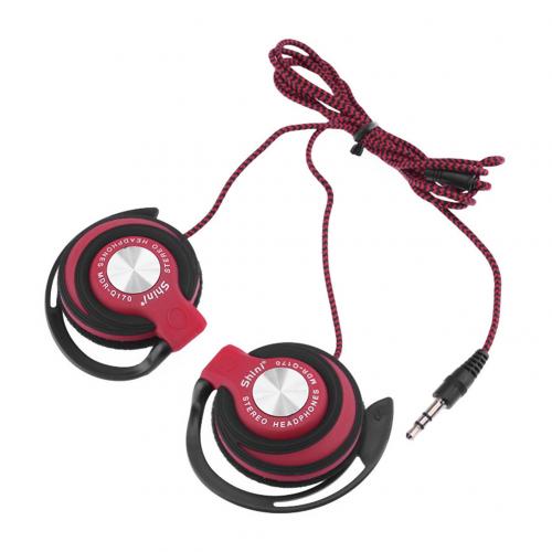 Universal 3.5mm Plug Wired Clip On Ear Sports Earphone Heavy Bass Headphone Wired Heavy Bass Stereo Universal Wired Earphone: Red