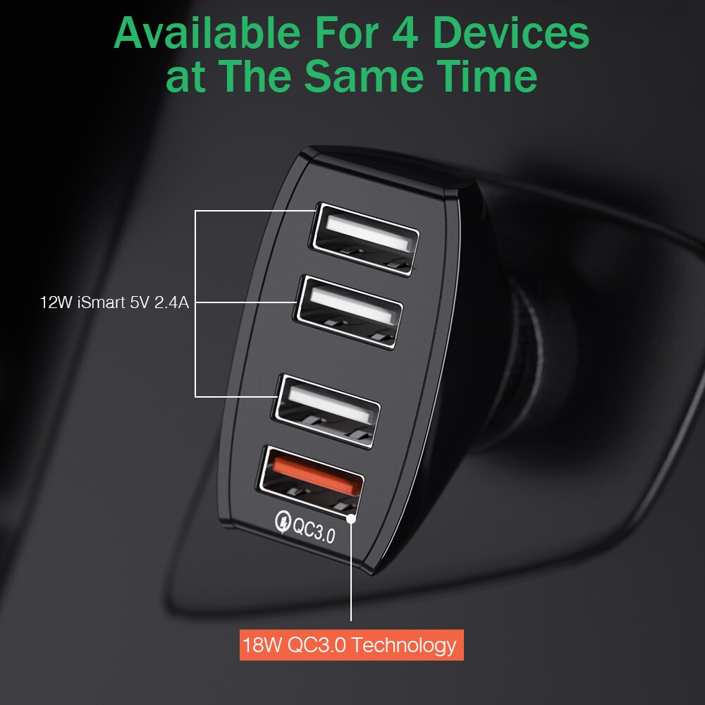 30W 4 Poorten Autolader Quick Charge 3.0 Dual Usb Adapter Snel Opladen Voor Iphone Samsung Xiaomi Telefoon Auto-Charger