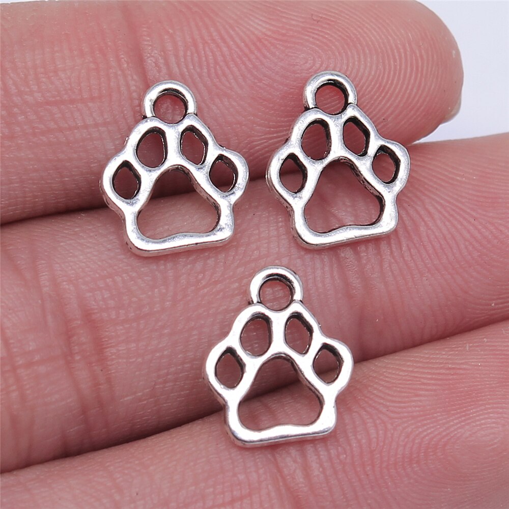Wysiwyg 40 stk 13 x 11mm charms hundepote tibetansk bronze sølvfarve vedhæng antikke smykker fremstilling af gør-det-selv håndlavet håndværk: Antik forsølvet