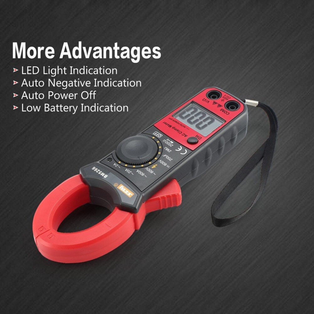 BM5266 Clamp Meter Handheld Digital Multimeter 1999 Count AC/DC Volt Amp Ohm Capacitance Phase Diode Megger Tester Ammeter