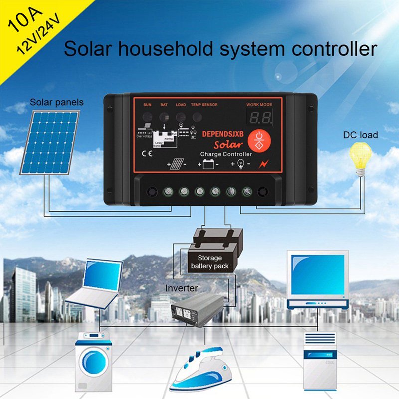 Waterproof Solar Panel Charge Regulator 12/24V Lcd Controller