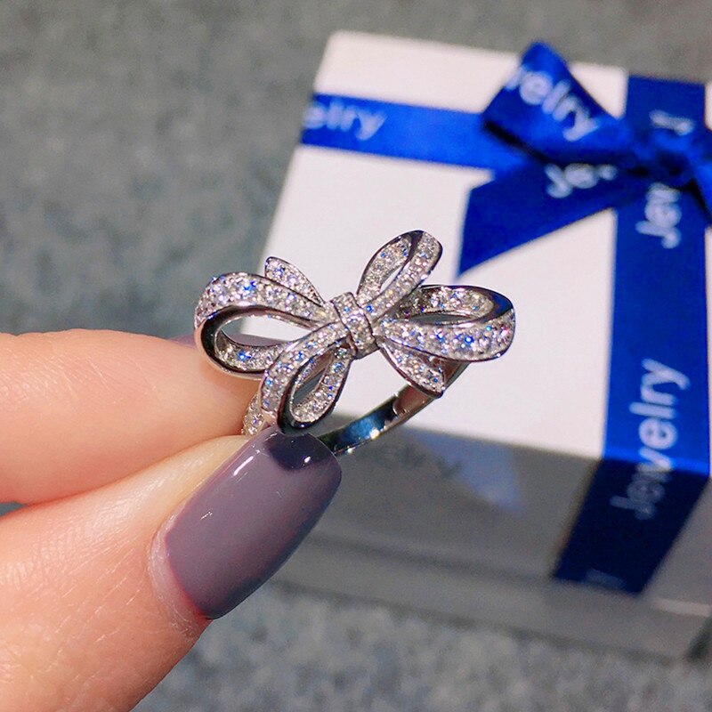 Luxus Weibliche Schmetterling Bowknot Hochzeit Ringe Elegante Silber Farbe Liebe Finger Ring Versprechen Zirkon Engagement Ringe Für Frauen