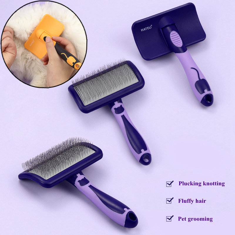 Cepillo para perros, peines de acero inoxidable para perros, cepillo de masaje para el cuidado de perros, utensilio para eliminar el pelo de mascotas, Herramientas de limpieza, peine para gatos con mango suave