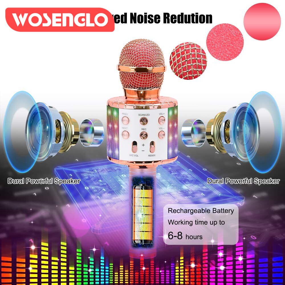 WS858 Bluetooth Handheld Karaoke Speaker Player Machine for Kids Adults Home KTV Party for Android/Iphone/Ipad/Pc Girl Boy