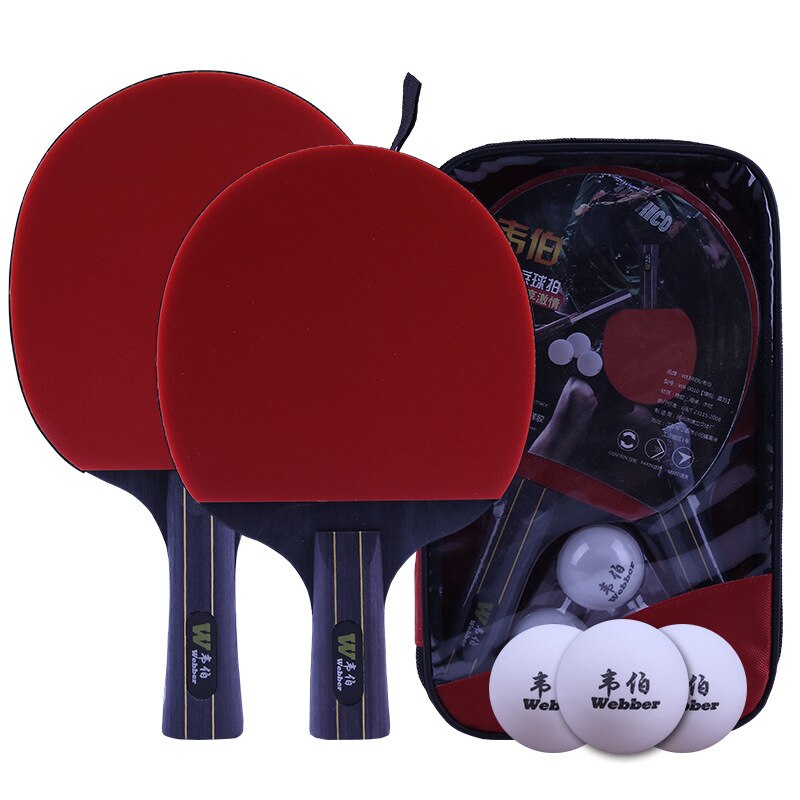 2 stk bordtennisracket kviser i langt kort håndtak nybegynner ping pong racketer trening bordtennis gummi med pose 3 baller