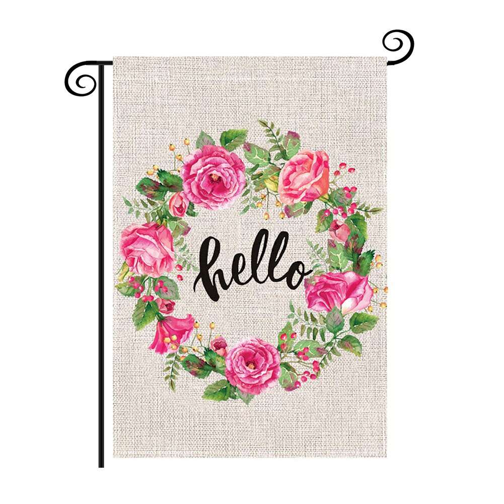 Festival Patio Porch Banner Floral Wreath Home Decorations 47x32cm Double Sided Flax Welcome Garden Flag Summer