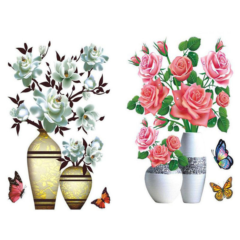 YIGUISI TikTok 1Pc Wasserdichte 3D Rose Blume Zauberstab Aufkleber Simulation Vase Dekoration Selbst-Klebstoff Zauberstab Aufkleber