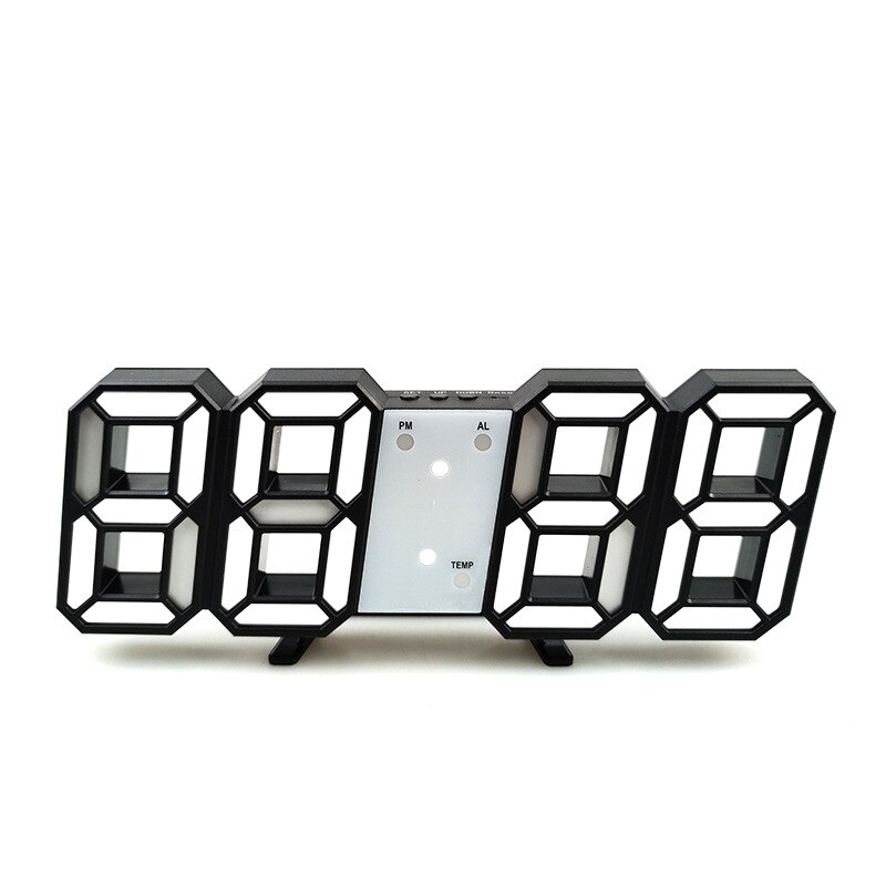Reloj de pared Digital LED 3D, alarma, fecha, temperatura, retroiluminación automática, mesa de escritorio, pantalla de 12/24 horas, decoración del hogar: Black Shell White