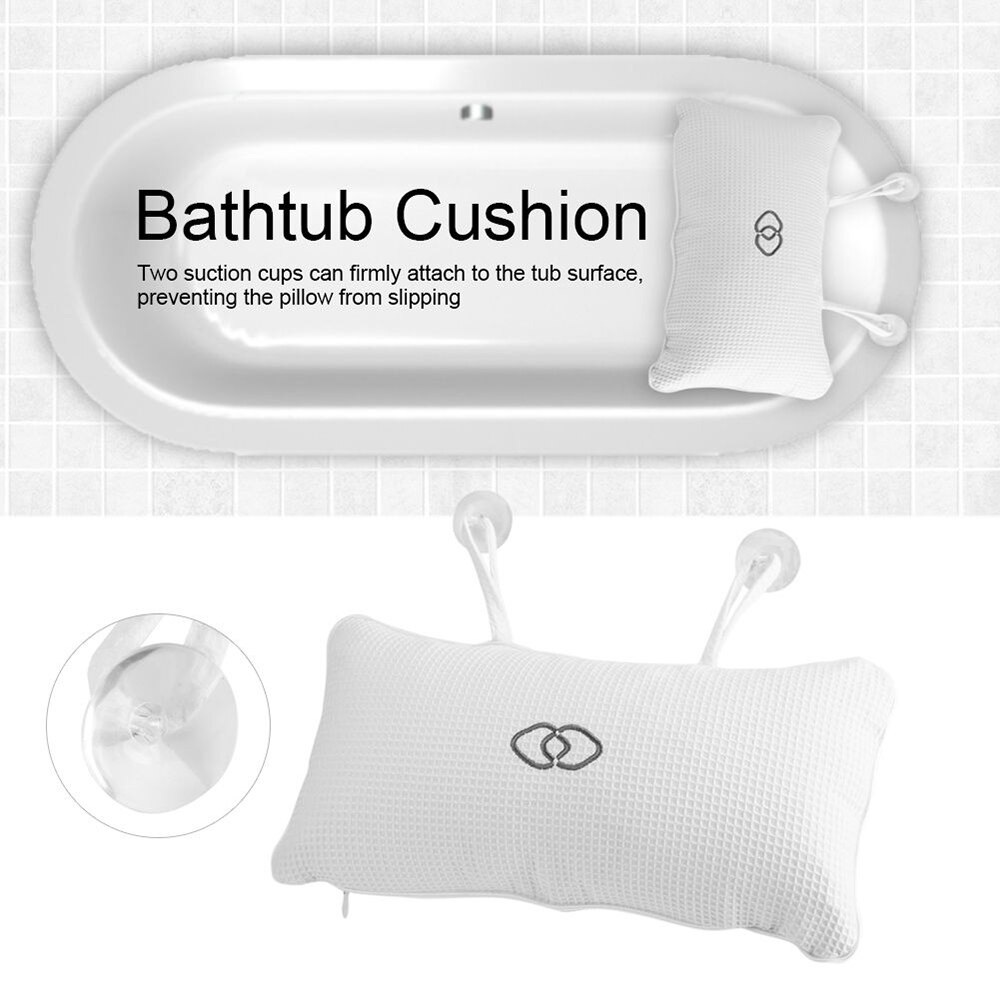 Non-slip hydrotherapy massage bath pillow with suction cup support neck bathroom shower pillow Built-in PVC inflatable bag