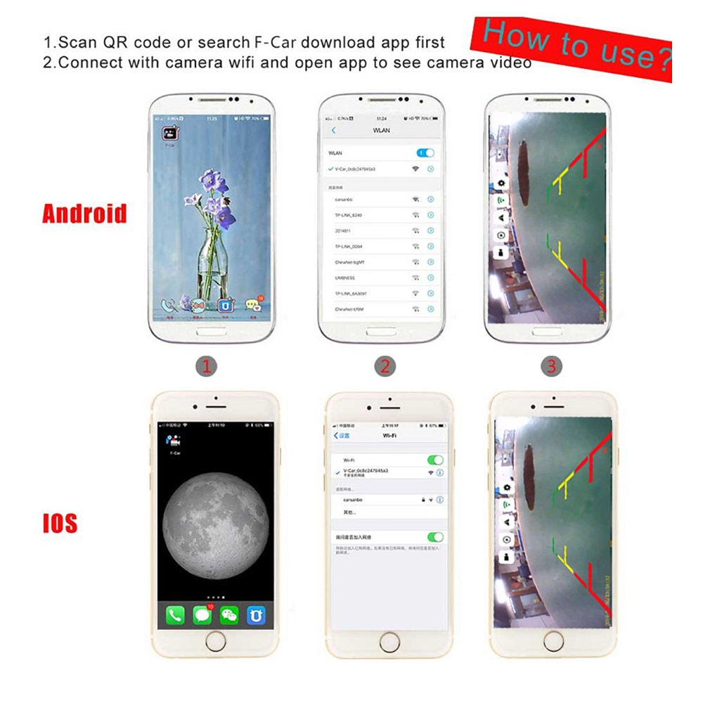 WIFI HD Car Reverse Camera Wireless Car Rear View Camera for IOS Iphone and Android Phone With Video Recording Function