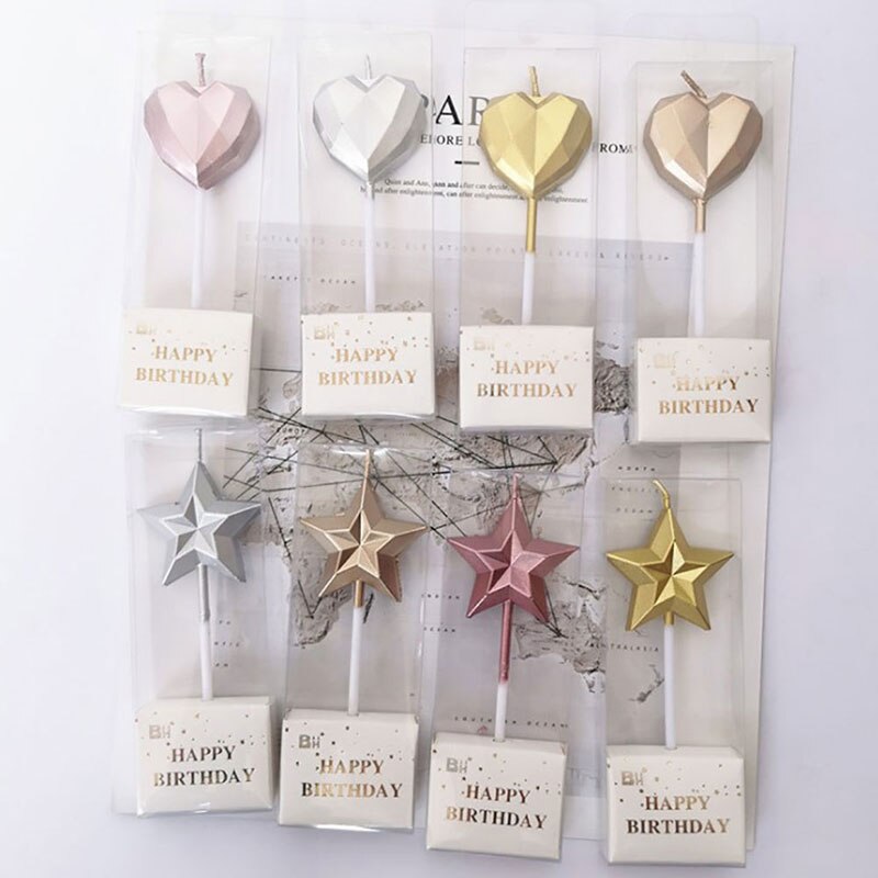1 Pcs Love Diamond Shaped Gilded Safe Flames Kids Birthday Party Cake Candle