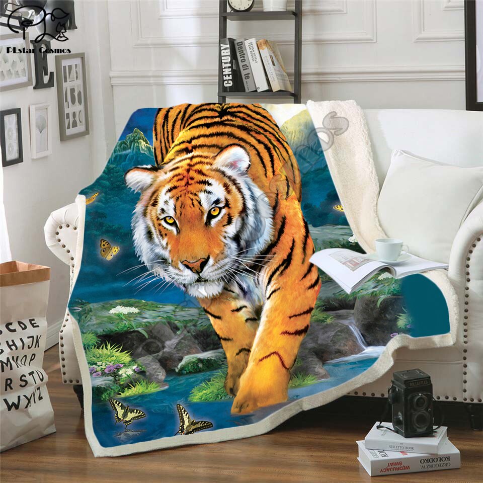 Tiger 3d tryck plysch fleece filt vuxen täcken hemmakontor tvättbart täcke casual barn flickor sherpa filt djur 03: 3 / 130 x 150cm