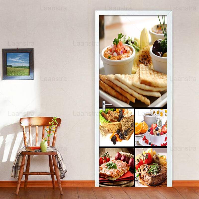 DIY Door Sticker Western Food Photo Mural Wallpaper PVC Self-adhesive Wall Decal For Living Room Kitchen Door Home Decor Poster