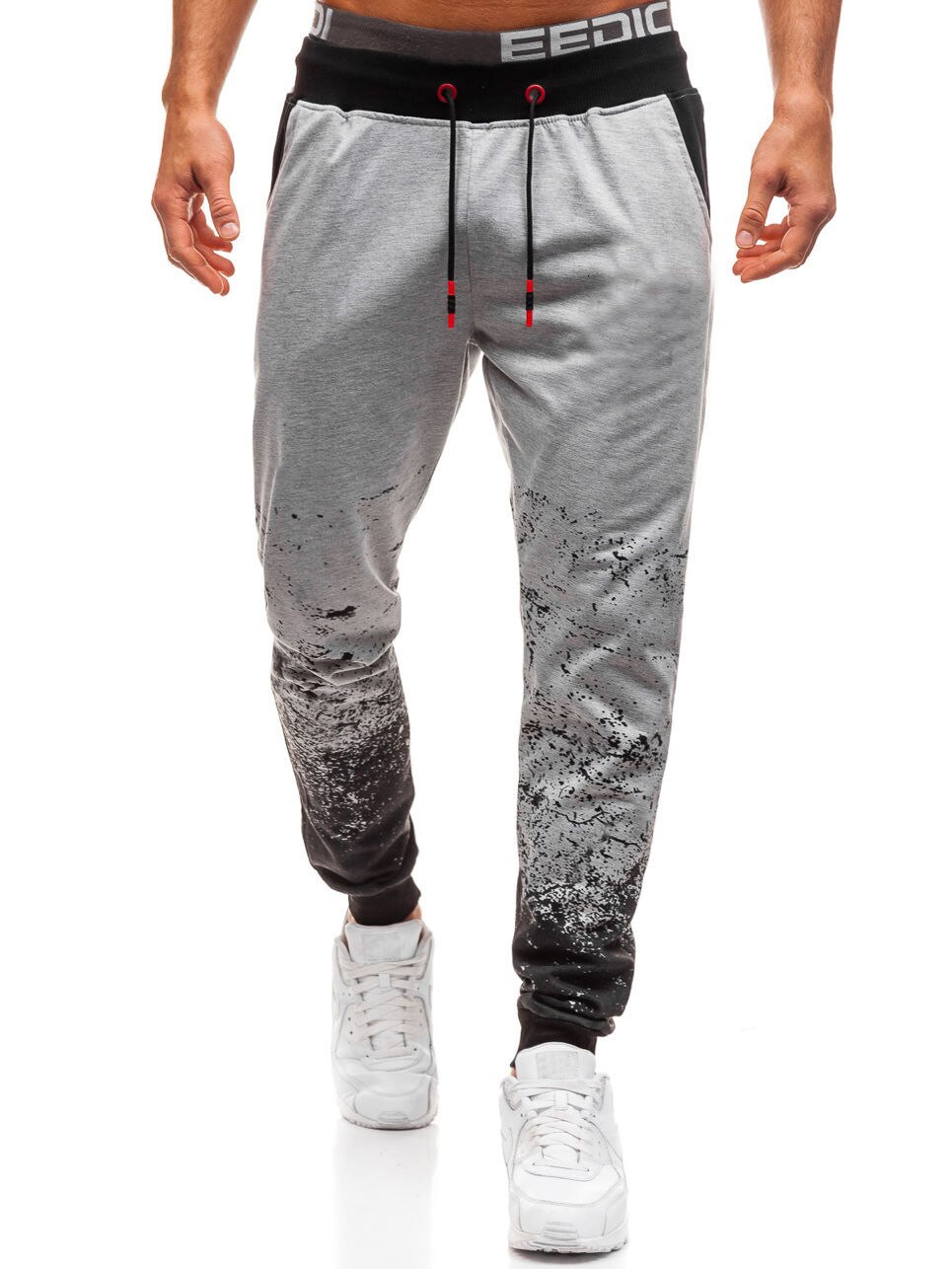 Joggingbroek heren effen kleurverloop veter casual broek losse en comfortabele beensluitende herenbroek: Xxl / Lichtgrijs