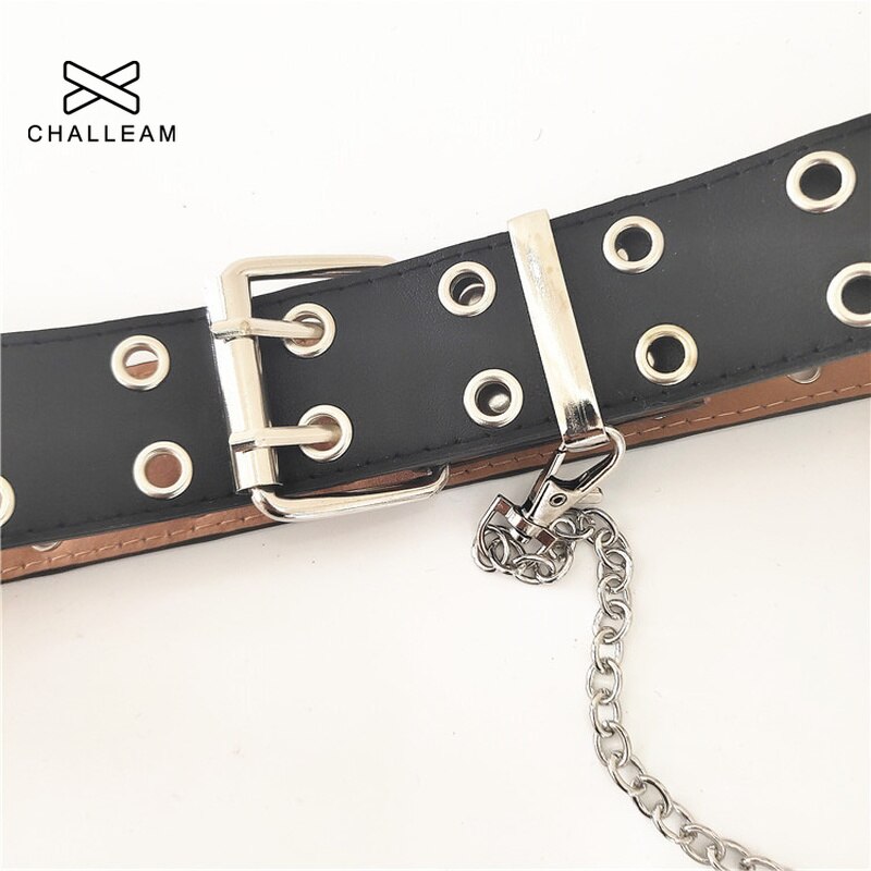 Moda feminina cinto de couro do plutônio novo estilo punk ajustável pino fivela preto bts feminino decorativo livre tamanho grommet cinta 152