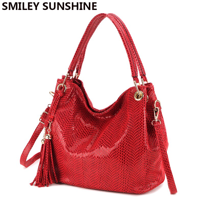 Gold Tassel Women Bags Vintage Hobo Female Red Leather Handbags Large Ladies Shoulder bags Big Crossbody Bags for Women