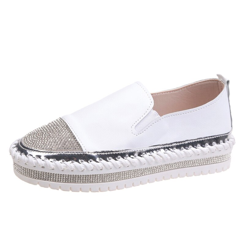 Rimocy Shining Crystal Plus Size 36-43 Loafers Women Spring Summer Slip on Platform White Sneakers Shoes Woman Casual Flats: White / 43