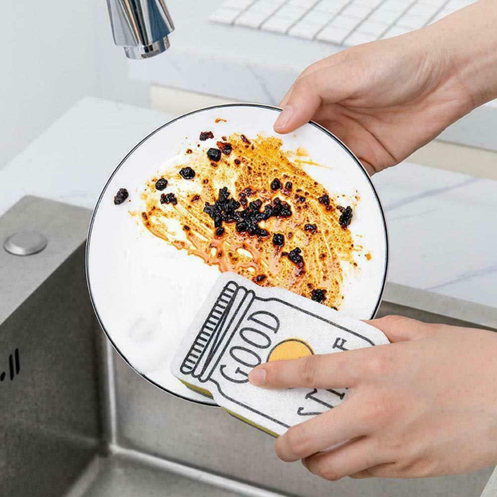 Newly 4Pcs/Set Double-sided Sponge Cleaning Pads Dishes Washing Catering Scourer Kitchen Tools TE889