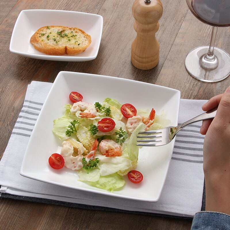 Plato cuadrado de cerámica para pasta, plato de arroz al horno para queso, plato para ensalada, tazón de postre blanco