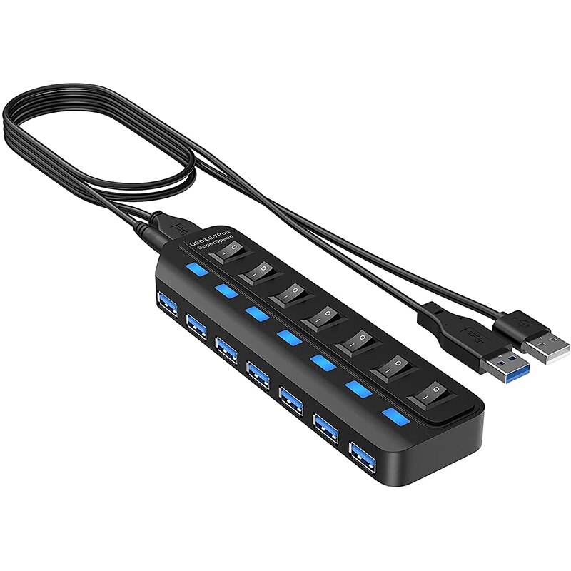USB 3.0 Hub,7 Port USB Hub Splitter With LED Individual Power Switches 5Gbps High Speed Data USB Extension For Laptop: Default Title