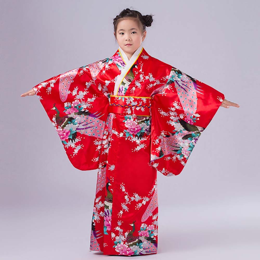 Kinder Mädchen Vintage Floral Kimono Yukata Japanischen Traditionellen Kostüm Silk Satin Kimono Robe Kleid für Kinder Geisha Cosplay