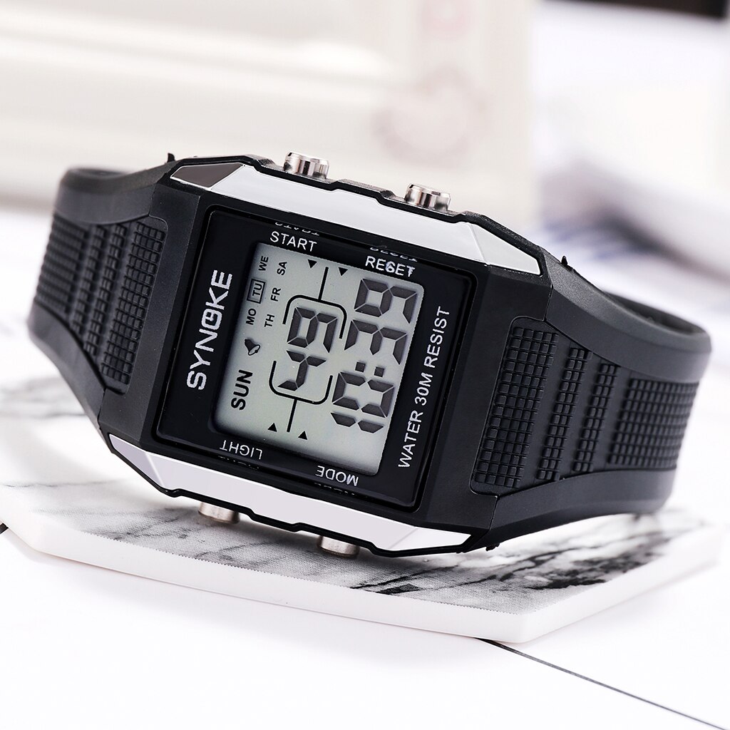SYNOKE Mannen Horloge Digitale LED Horloge Waterdicht Lichtgevende Wijzerplaat Alarm Timing Multifunctionele Horloges relogios digitais desportivos