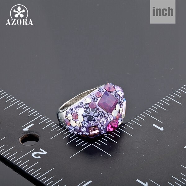 AZORA Wit Goud Kleur Volledige Multicolour Stellux Oostenrijkse Crystal Ring TR0032