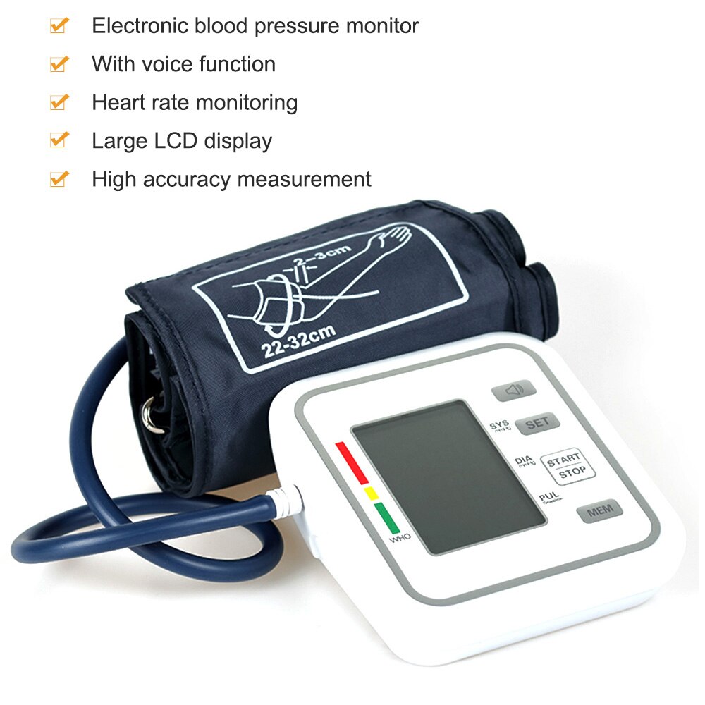 Tonometer overarm stil blodtryksmonitor stort lcd-display digitalt intelligent blodtryksmåler måleværktøj: Type 2 engelsk stemme