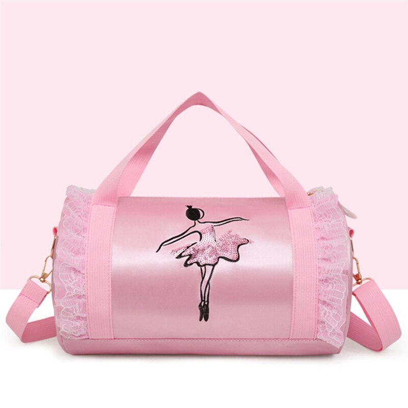 Broderi gymnastiktaske pink kvinder balletdans muleposer stor kapacitet skuldertaske piger latinske dansetasker