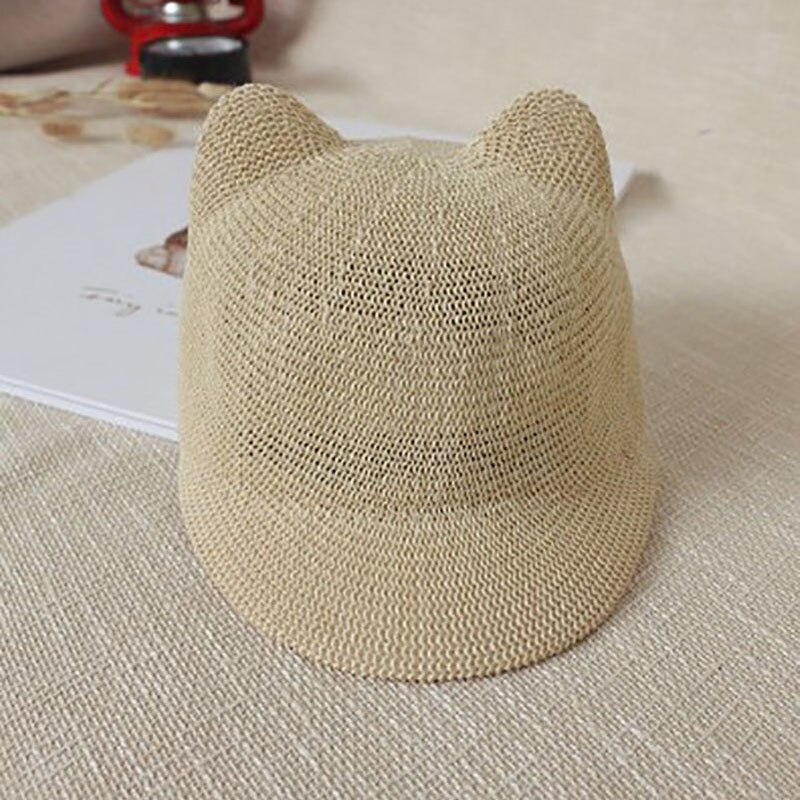 Nette Baby Hut Mit Ohren Sommer Stroh Mesh Baby Mädchen Junge Hut Kinder Snapback Baseball Cap Kinder Strand Sonnenhut: style 1 beige