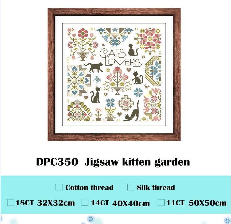 Jigsaw Kitten Tuin Borduurpakketten Eenvoudig Patroon Aida Stof 18ct 14ct 11ct Count Witte Canvas Katoenen Draad Borduurwerk: Cotton thread / 14ct unprint canvas