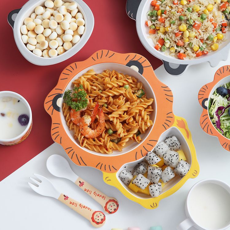 Bamboe Kinderen Servies Set, Kinderen Gerechten, Voedsel Plaat Kom Kop Lepel Vork Servies, Cartoon Servies, gezonde Maaltijd, Bpa Gratis