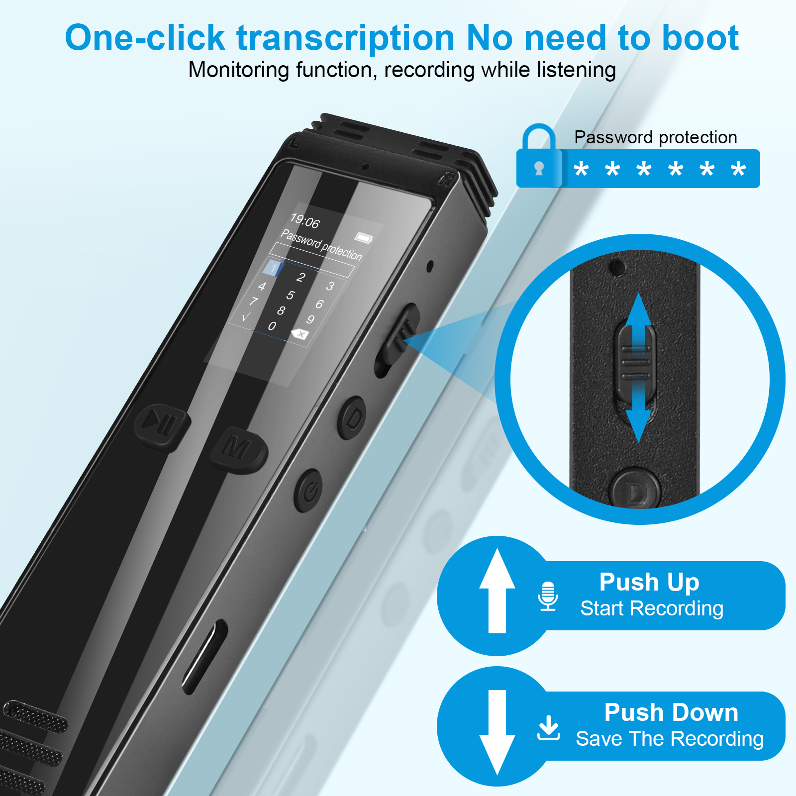 128GB USB C Pen Voice Activated Digital Audio Recorder 32GB 64GB Bluetooth Phone Call Recording Fast REC 3072Kbps Password