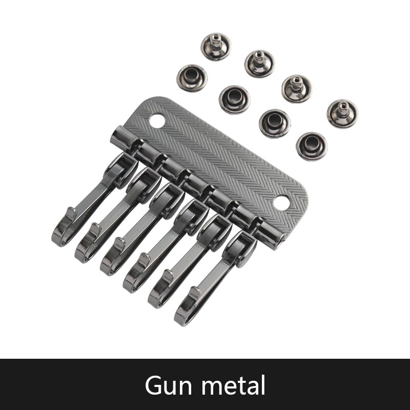 WUTA 2pcs Wallet Key Row 6 Hooks Metal Key Holders Hardware Rivet Hook Keyring Key Chain DIY Leather Accessories: Gun matel