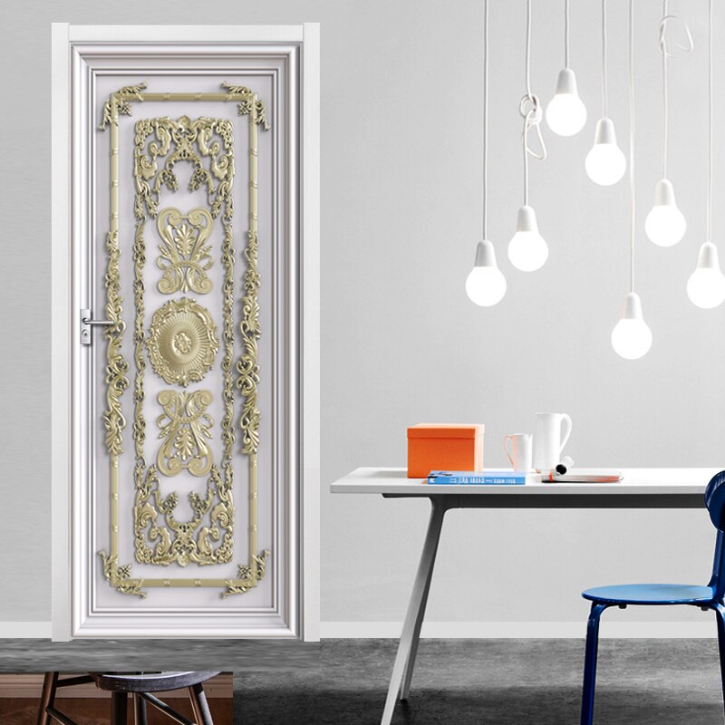 2 Pcs/Set 3D Embossed Metal Stickers Door Wall Sticker DIY Mural For Living Room Home Decor Poster PVC Waterproof Door Sticker