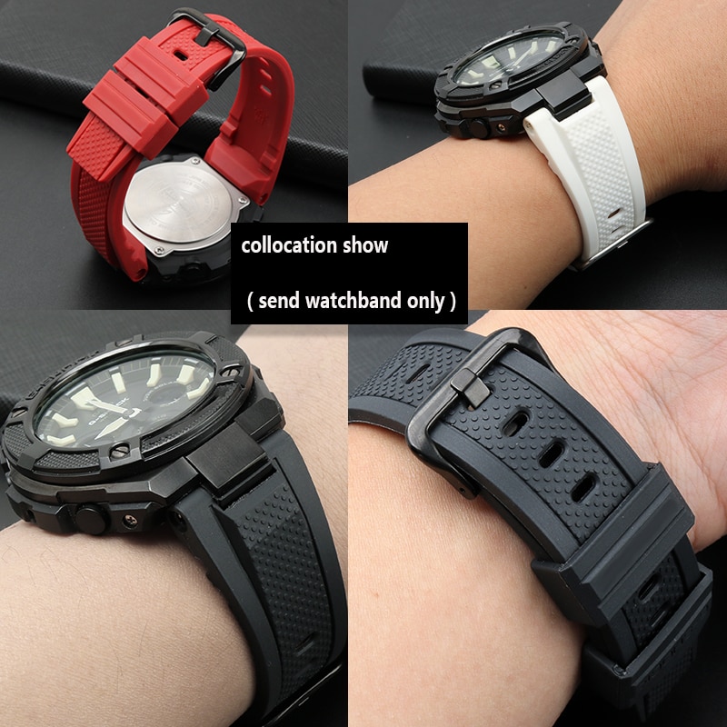 Gummi klokkerem for c-asio g-shock gst -210/w300/400g/b100 vanntett silikon stropper tilbehør 26*14mm