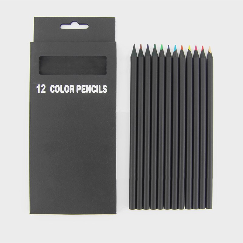 12 Stks/set Potlood Verpakking 12 Verschillende Kleuren Kleurpotloden Kawaii School Zwarte Houten Potloden