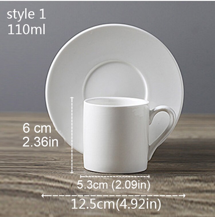 Juego de tazas de café de porcelana blanca con platillo, taza de café y té de cerámica, taza de café y platillo: 1-110ml-1pc