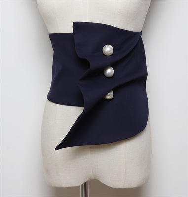 Schwarz Marine Anzug Stoff Kleid Gürtel Frauen Breite Bund Korsett Damen Perle Geschmack Taille Gürtel Cummerbunds Hemd Kleid