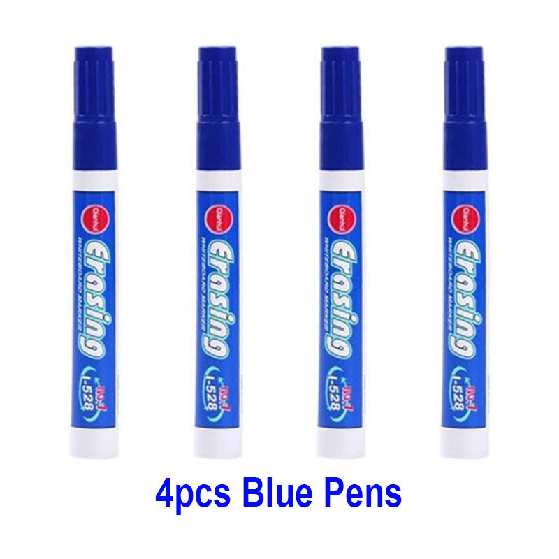 Stylo marqueur effaçable de grande capacité, 4 couleurs, pour tableau blanc, fournitures de papeterie pour salle de classe, réunion de bureau: 4pcs Blue Pens