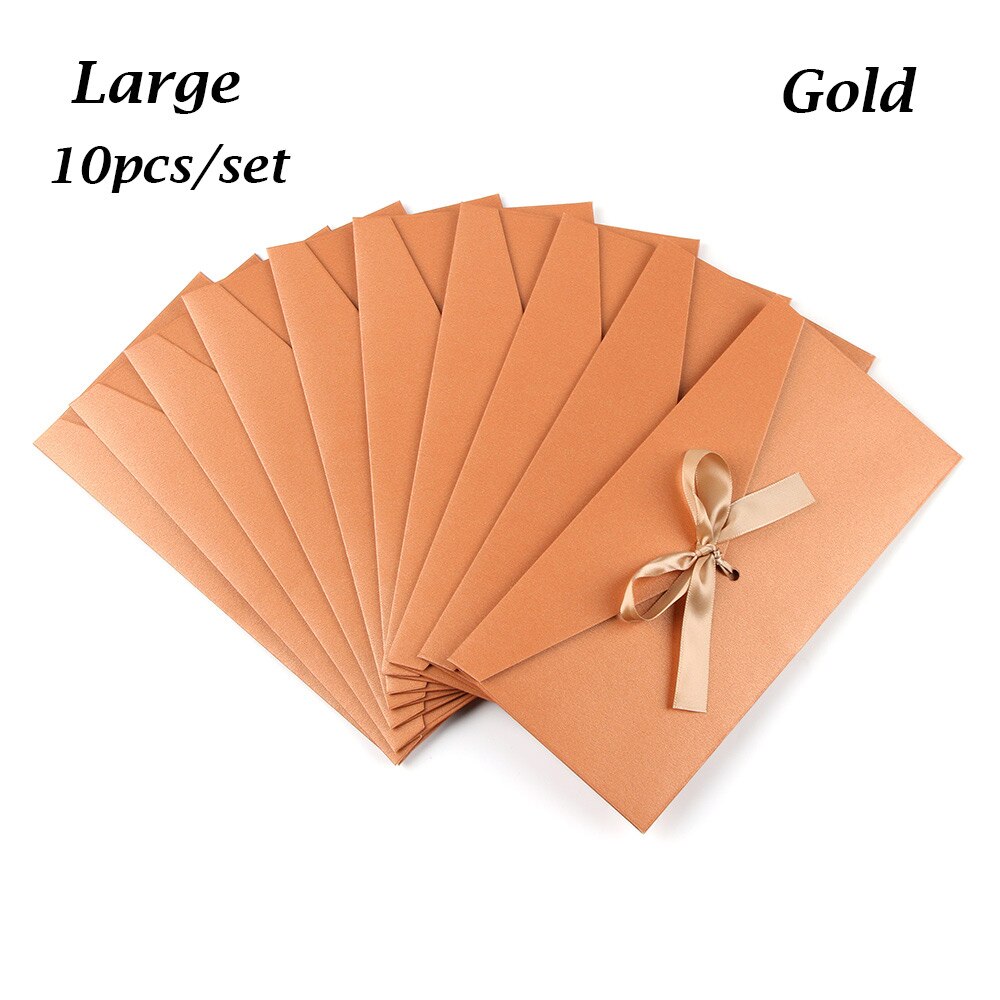 12 färger 10 st/set kuvert pärlemorskimrande papper rosett tjocka band retro färg brevpapper bröllop inbjudna: Stort guld