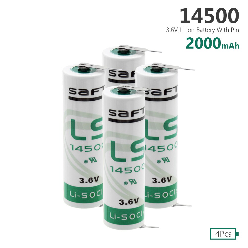 4 Stuks Duurzaam 3.6V 2000Mah 14500 Li-SOCl2 Aa Lithium Li Ion Thionylchloride Cilindrische Batterijen met Pins