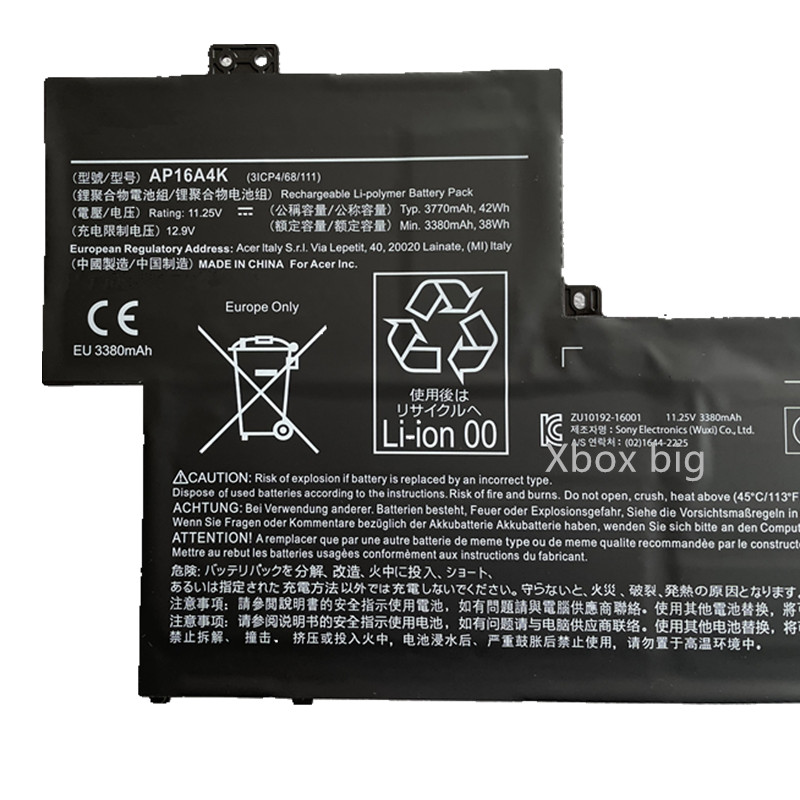 AP16A4K Laptop Batterie Für Acer schnell streben 11 AO1-132 SF113-31-P865 SF11 Ne132 N16Q9 KT. 00304,003 11,25 V 3770mAh